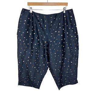 Talbots Woman Petites Pure Silk Classic Fit Capri Pants Navy Polkadot size 22W